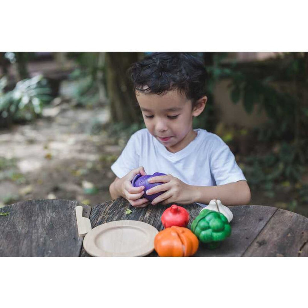 Kid playing PlanToys 5 Colors Veggie Set