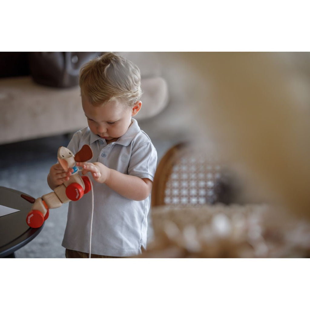 Kid playing PlanToys Happy Puppy