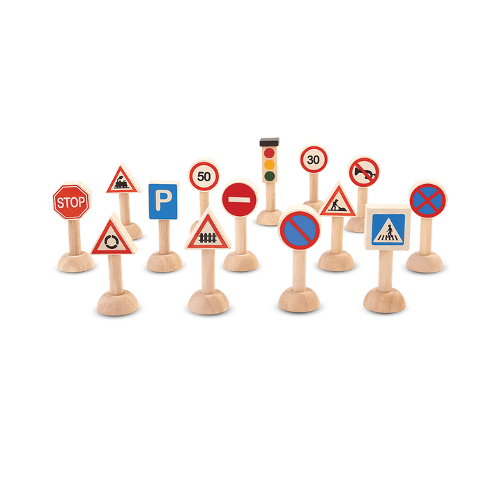 PlanToys Set Of Traffic Signs & Lights wooden toy