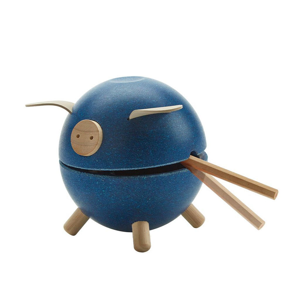 PlanToys blue Piggy Bank wooden material